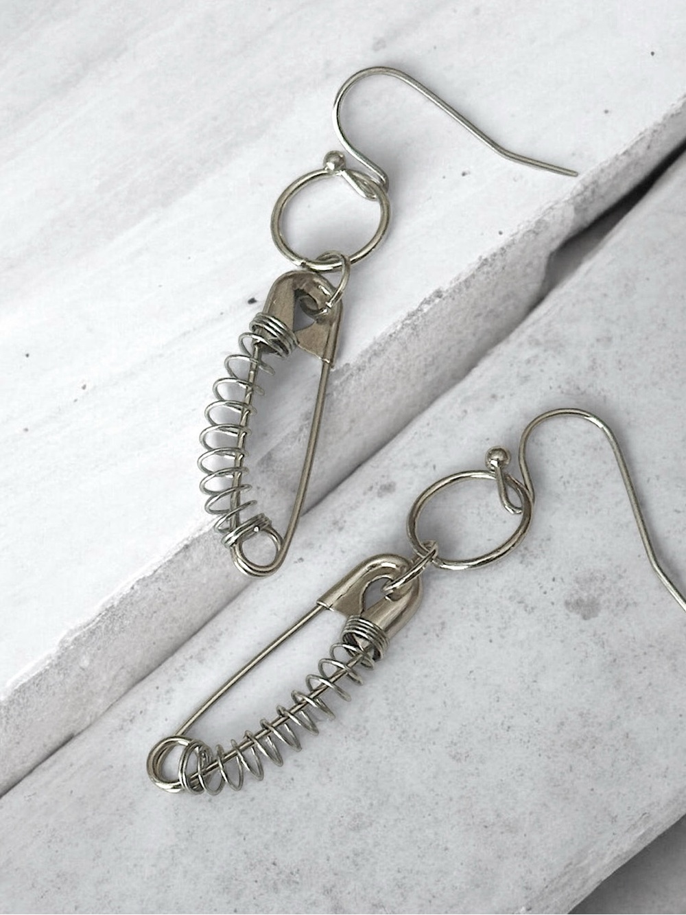 5 For $25💫Edgy Silver Safety Pin/Silver Coiled Spring Accent Earrings Dangles